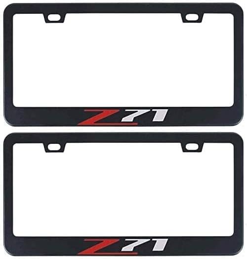 2X Black Z71 Off Road License Plate Frame Cover Holder Protector for Colorado Silverado 1500, Stainless Steel
