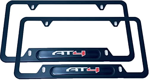 Stainless Steel Black AT4 License Plate Frame tag Cover Holder for GMC W/Screw caps AT4 (2)