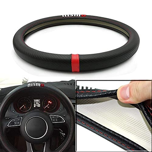 Kune Sport Carbon Fiber Style Leather Steering Wheel Cover for 15'' Diameter Universal