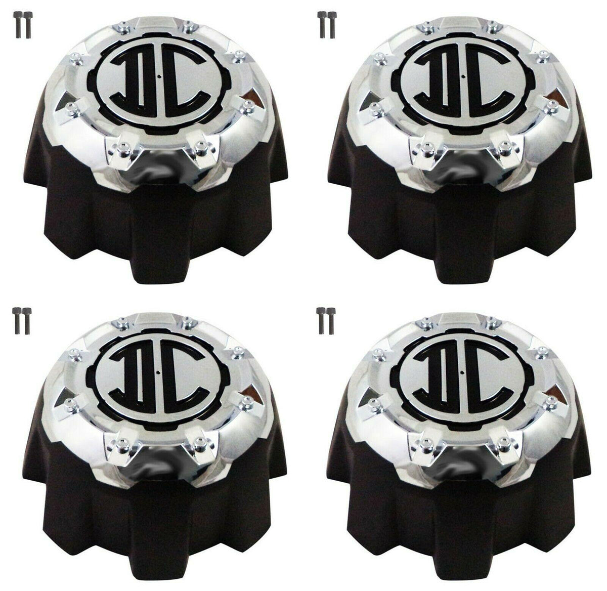 2 Crave Wheels Chrome / Black Custom Wheel Center Cap 8-LUG (4 CAPS) W/Screws