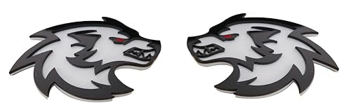 3D Wolf Head Wolf Coyote Head Car Decor Black Red Eye, 4X 2.8 inch, White/Black,2PCS