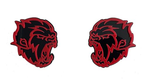 Car Exterior Emblems, Red Angry Monkey Demon Gorilla Ape Badge Nameplate Set of 2