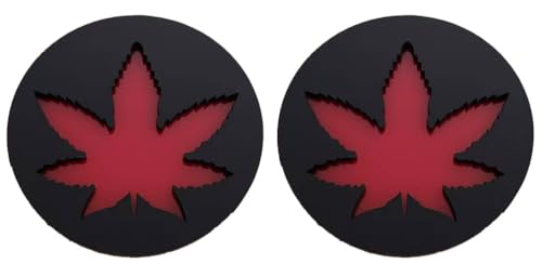 Custom Emblem Badge Marijuana Accessories, Universal Fit for Jeep Chevy Toyota Ford Car, Truck, SUV 2.3inch Red/Black (Set of 2)