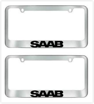Sparkoo Genuine Stainless Steel License Plate Metal Chrome Silver Frame with Screw Cap Covers Holder for All SAAB (2)