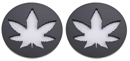 Custom Emblem Badge Marijuana Accessories, Universal Fit for Jeep Chevy Toyota Ford Car, Truck, SUV 2.3inch White/Black 2PCS