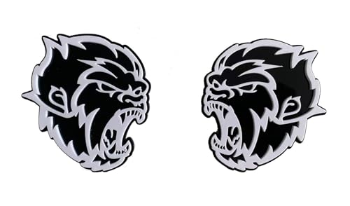 Pair Car Exterior Emblems, White/Black Angry Monkey Demon Gorilla Ape Badge Nameplate