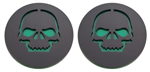 Skull Badge Emblem, Custom 3D Exterior Automotive Accessories, Universal for Jeep Chevy Ram Toyota GMC 2.3'' Black/Green (Set of 2)