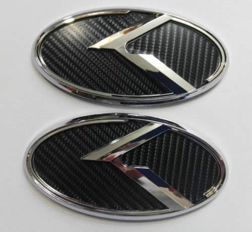 Xitek KA-CB(L) 2X New Black Carbon Fiber K Front Hood Trunk Rear Logo Badge Emblem Fit KI New Forte YD K3 2014-2015
