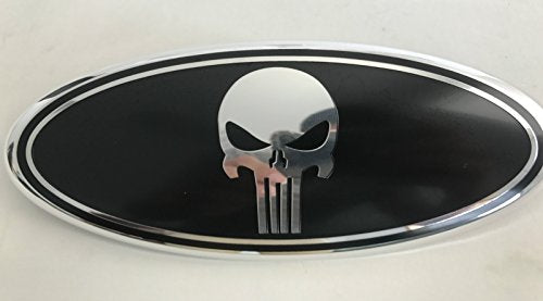 Exotic store F-9SKB Black Punisher Modified Emblem For FORD EXPLORER EDGE F-150 F-250 F350 Rear OVAL Punisher EMBLEM FRONT GRILLE Tailgate Rear 9 Inch Badge (Black + Chrome Line)