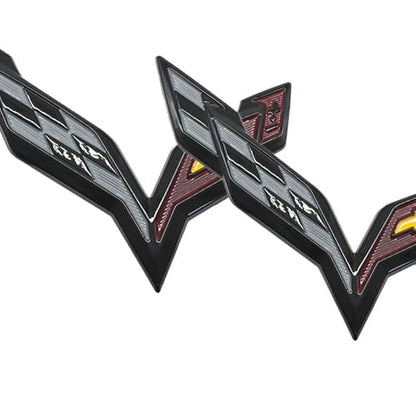 Set Front Fear Trunk Cross Flags Emblem Badge Nameplate ForCorvette C7 2014-2019
