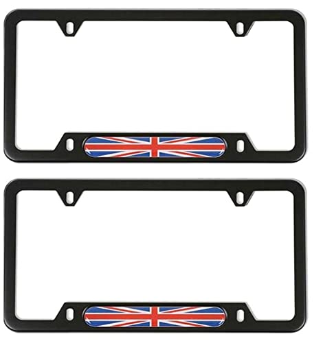 2Pcs UK Flag Union Jack Racing License Plate Frame Cover Holder Black- Stainless Steel (Color)