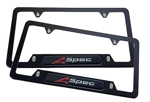 QIOIDIDIE 2pcs Stainless Steel Aspec License Plate Frames Cover Holder with Screws Caps ForAcura Black