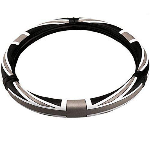 Kune British UK Flag Style Leather Steering Wheel Cover 15'' R52 R53 R54 R56 for Mini Coope R55 R56 R57-R60 Clubman Countryman (Black)