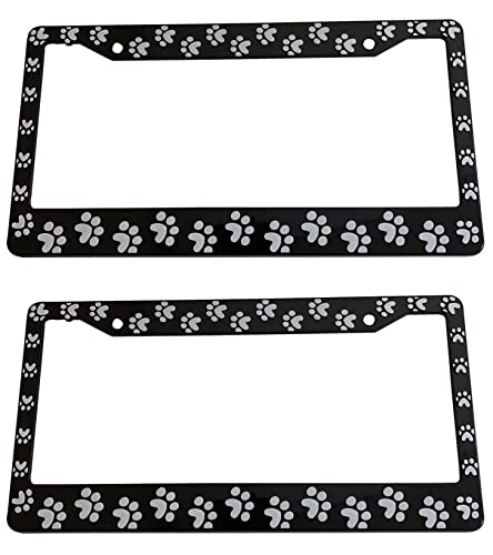 2PCS Dog CAT PET PAW License Plate Frame Holder Plastic Black/White
