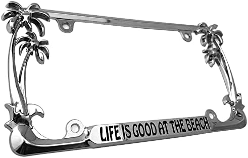 2pcs Car Palm Tree Tropical Life is Good at Beach License Plate Frame Cover Hold