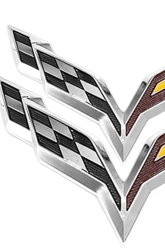 Set Front Fear Trunk Cross Flags Emblem Badge Nameplate ForCorvette C7 2014-2019