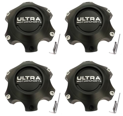 4PCS Whee Center Cap Chrome Ultra Motorsports Logo Part 89-9764-SB Matte Black