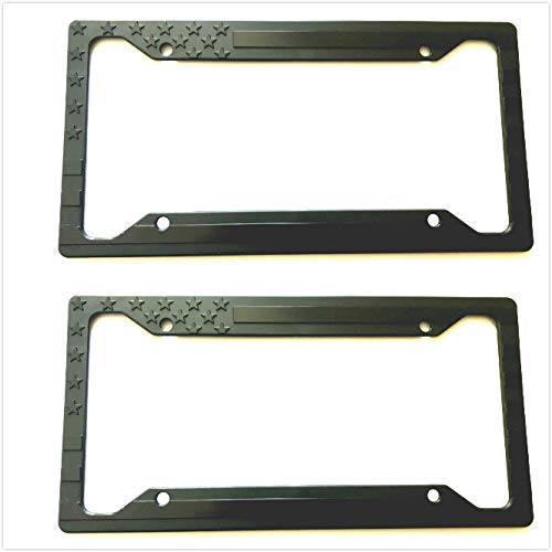 Zoonon 2X US American Flag License Plate Tag Frame Cover Black Military Veteran Tag (2 All Black)