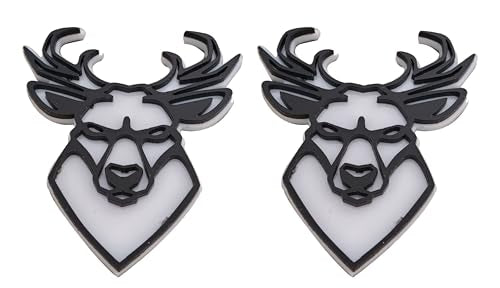 Decorative Deer Head Buck Emblem Badges Body Sticker, White and Black, Geometric Design (Set of 2)