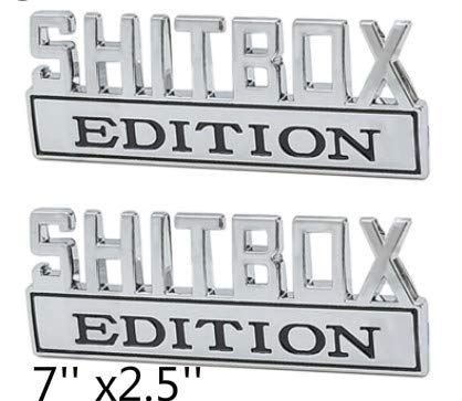 Zoonon (All) 2X SHITBOX Edition Emblem Fender Tailgate Decal Badge Nameplate for RAM GM GMC Chevy Ford Jeep Car Truck-Larger Size 7‘’ (Black)