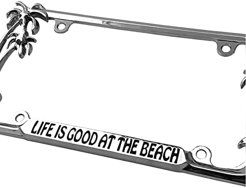 2pcs Car Palm Tree Tropical Life is Good at Beach License Plate Frame Cover Hold