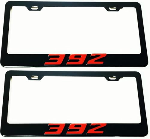 2PCS 3D 392 Emblem License Plate Rag Frame Sport, Stainless Steel Black
