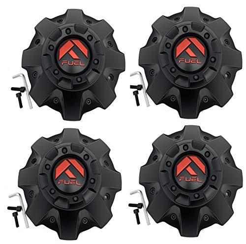Fuel Matte Black with RED Emblem Wheel Center Cap Set of Four (4) 1001-63MBQ with Screws and Installation Tools