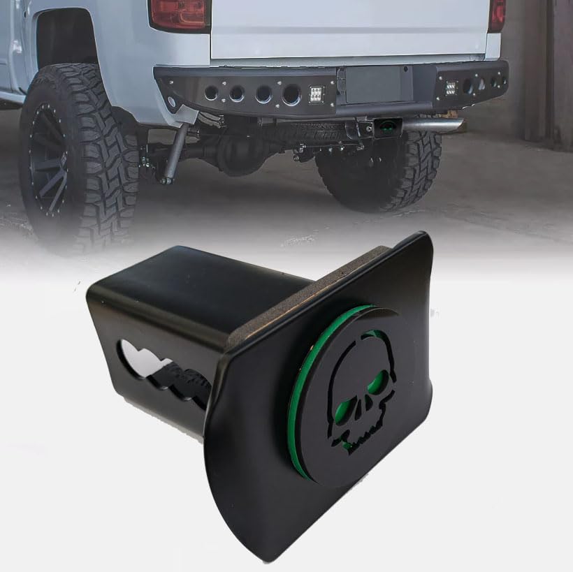 Metal Trailer Skull Military Hitch Cover for 2'' Towing Rear Receiver Plug Cover SUV Pickup Trucks Skull Green
