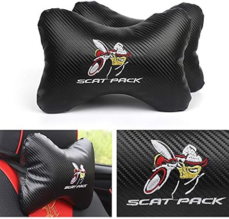 2Pcs Leather Carbon Fiber Leather Sport Car Seat Scat Pack Bee Neck Rest Pillow 
