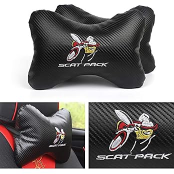 2Pcs Leather Carbon Fiber Leather Sport Car Seat Scat Pack Bee Neck Rest Pillow 