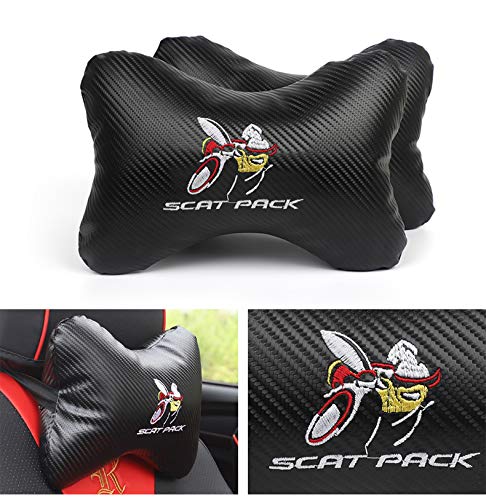 2Pcs Leather Carbon Fiber Leather Sport Car Seat Scat Pack Bee Neck Rest Pillow 