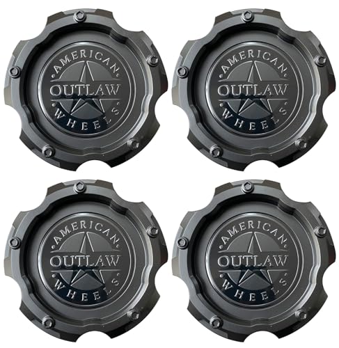 American Outlaw Wheels Center Cap CAP5470-51397, Matte Black, ABS Plastic, 8.5 Inch, Bolt-On, 4 Pack