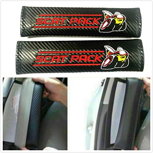 Zizii Carbon Fiber Angry Bee Scat Pack 1320 Embroidery Car Seat Belt Covers Leather Shoulder Cushion Gift (Red)