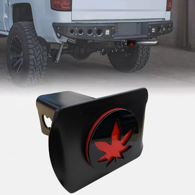 Metal Marijuana Leaf Trailer Hitch Cover for 2'' Towing Rear Receiver Plug Cover SUV Pickup Trucks Maple Leaf Red