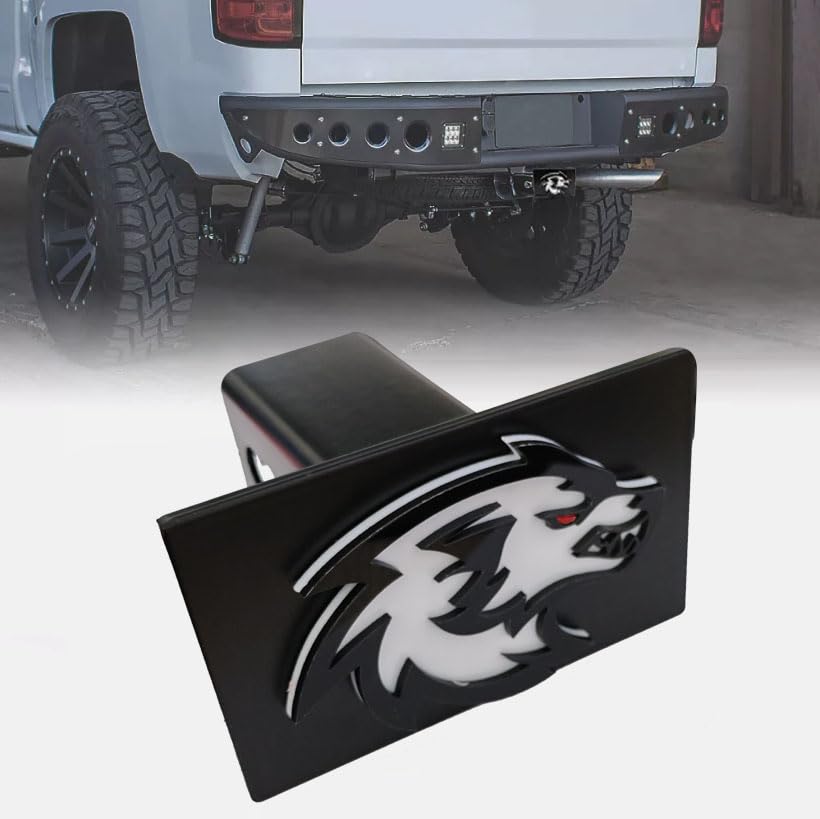 Wolf Head Metal Trailer Hitch Cover for 2'' Towing Rear Receiver Plug Cover SUV Pickup Trucks White