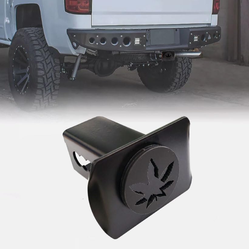 Metal Marijuana Leaf Trailer Hitch Cover for 2'' Towing Rear Receiver Plug Cover SUV Pickup Trucks Maple Leaf Black