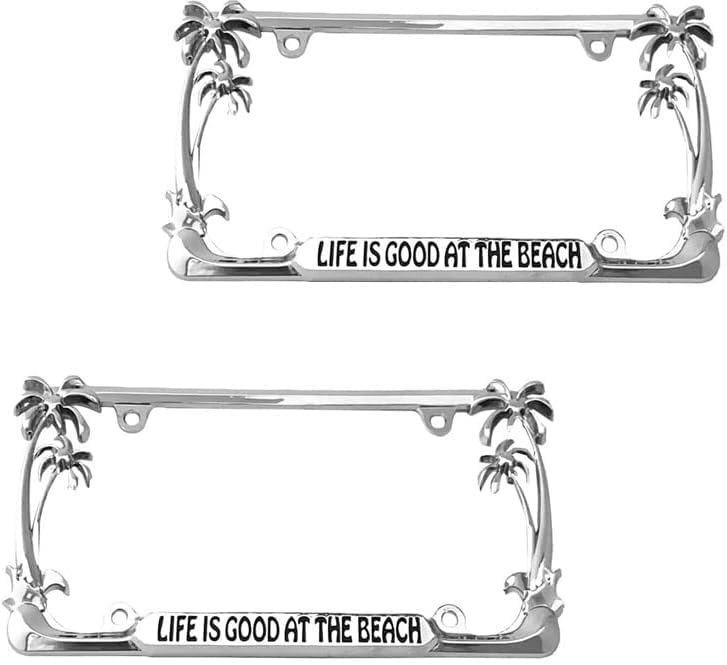 2pcs Car Palm Tree Tropical Life is Good at Beach License Plate Frame Cover Hold