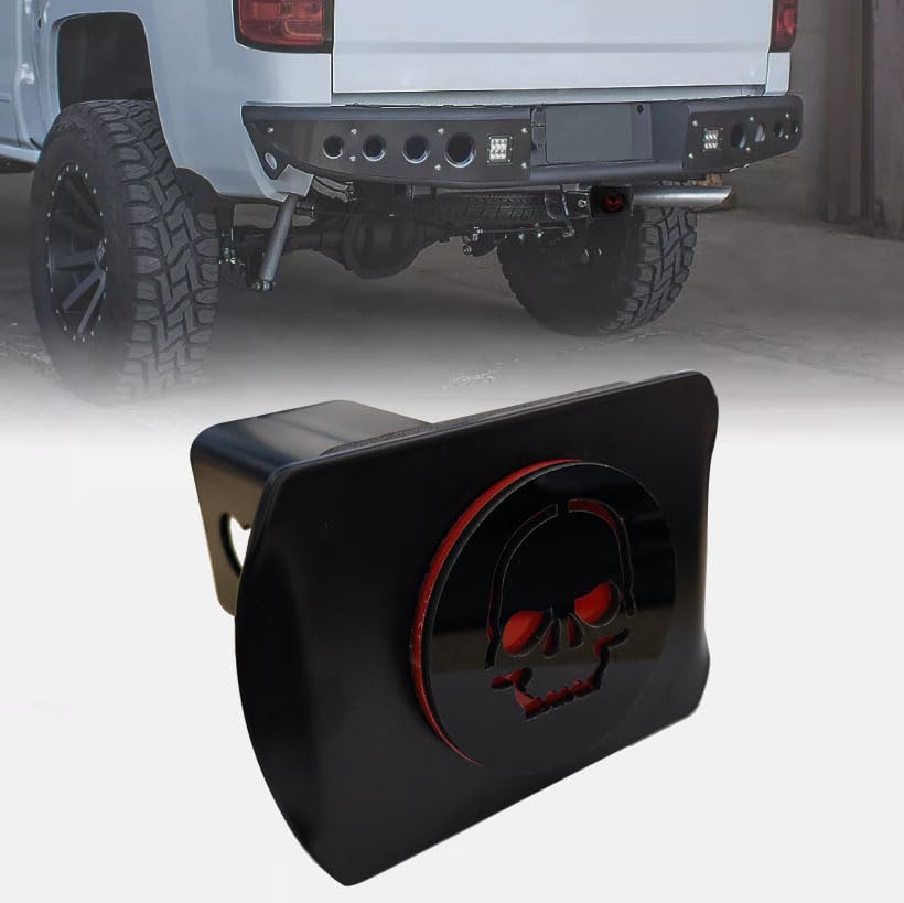 Metal Trailer Skull Military Hitch Cover for 2'' Towing Rear Receiver Plug Cover SUV Pickup Trucks Skull Red