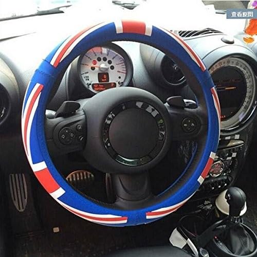 Kune British UK Flag Style Leather Steering Wheel Cover 15'' R52 R53 R54 R56 for Mini Coope R55 R56 R57-R60 Clubman Countryman (Red)