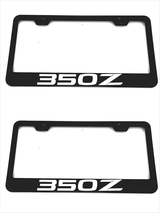 2pcs Car 350Z License Plate Frame Cover Holder Porotector Black Stainless Steel