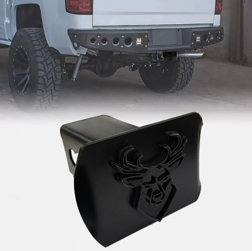 Metal Buck Dear Trailer Hitch Cover for 2'' Towing Rear Receiver Plug Cover SUV Pickup Trucks Deer Black