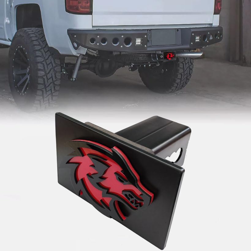 Metal Trailer Hitch Cover Wolf Head for 2'' Towing Rear Receiver Plug Cover SUV Pickup Trucks Red