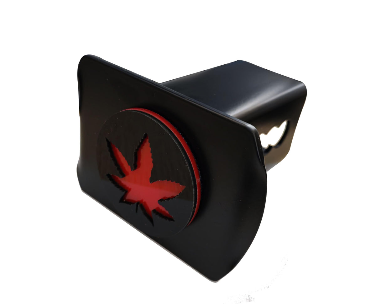 Metal Marijuana Leaf Trailer Hitch Cover for 2'' Towing Rear Receiver Plug Cover SUV Pickup Trucks Maple Leaf Red