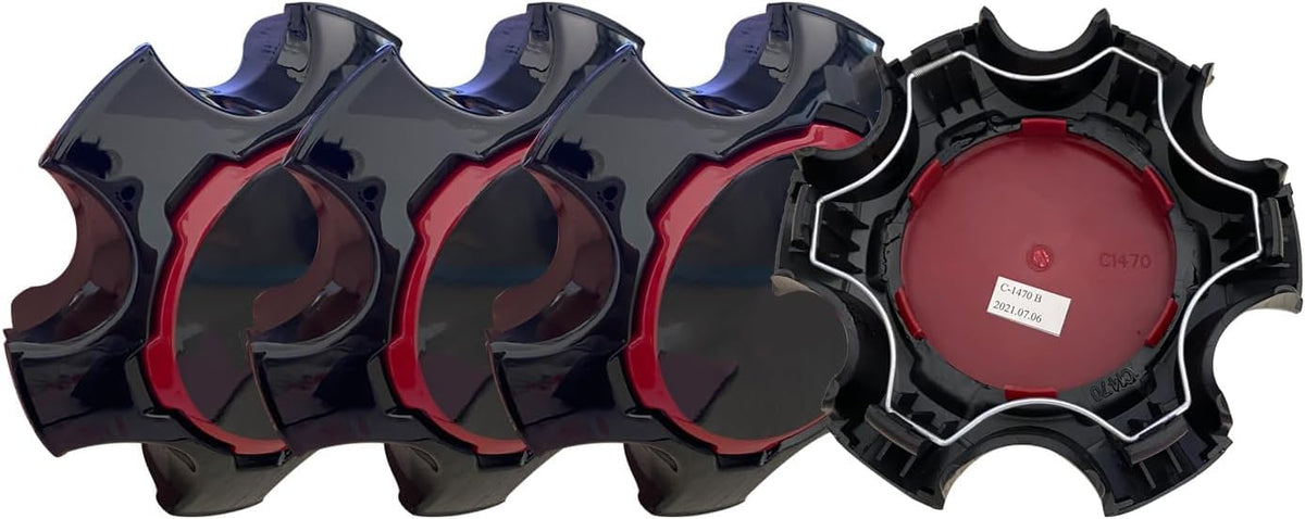 Wheel Center Hub Cap C-1470,Gloss Black and Red Style 4PC
