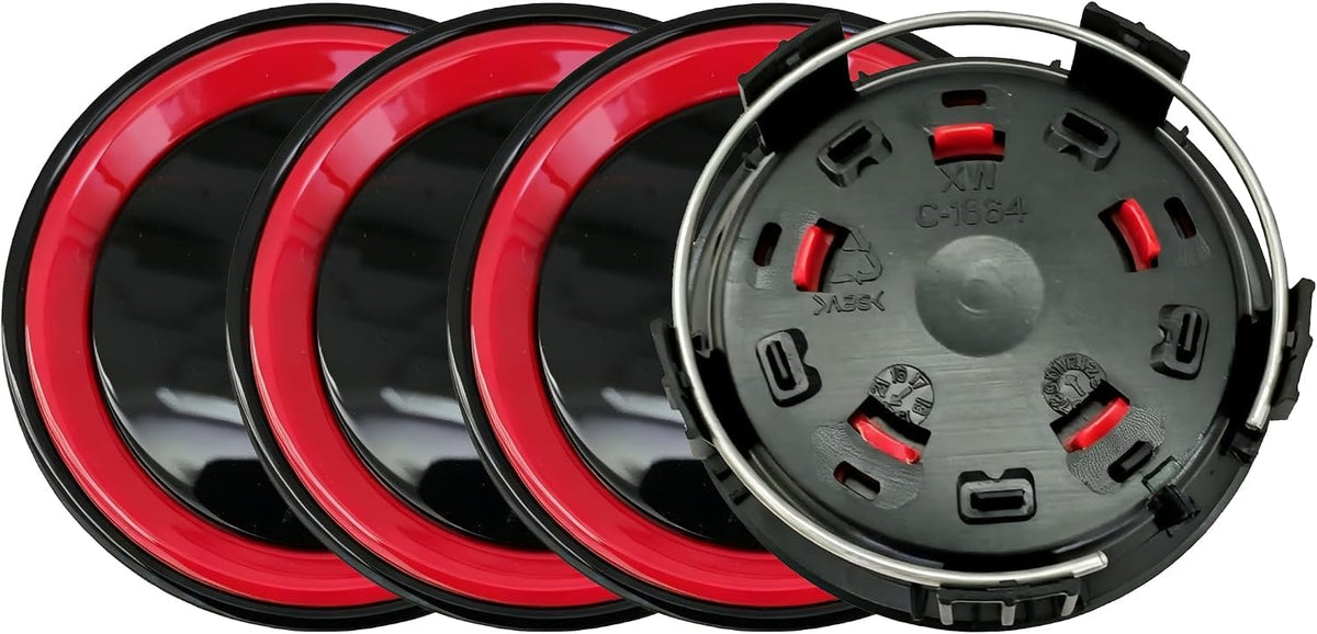 Wheel Center Hub Caps C-1664 Black and Red 4PC