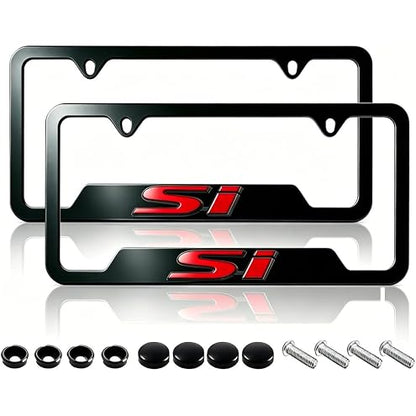 2pcs Car FR-S License Plate Frame Cover Holder Porotector Black Stainless Steel