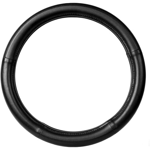 JCW Checkered Flag Style UK Leather Ra Steering Wheel Cover 15'' Diameter, Black