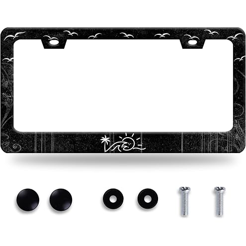 2pcs Car Palm Tree Tropical Life is Good at Beach License Plate Frame Cover Hold