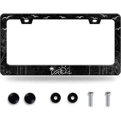 2pcs Car Palm Tree Tropical Life is Good at Beach License Plate Frame Cover Hold