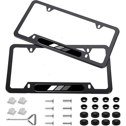 2pcs Car 350Z License Plate Frame Cover Holder Porotector Black Stainless Steel